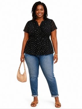 Torrid Plus Size Black Sheer Blouse with Print Size 22/24